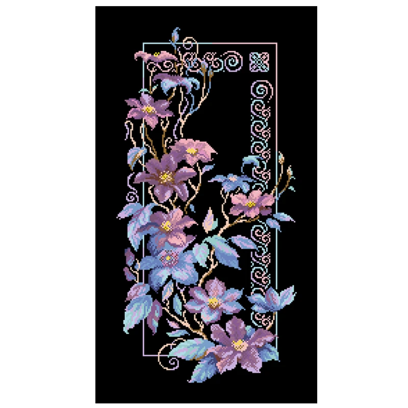 Purple flowers cross embroidery kit flower pattern design 18ct 14ct 11ct black canvas Cross-stitch DIY needlework