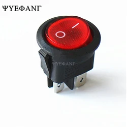 10Pcs 23mm Round Red Light 4 Pin 10A/125V 6A/250V AC 2 Position DPDT ON-OFF KCD1 Rocker Switch Snap-in KCD1-224