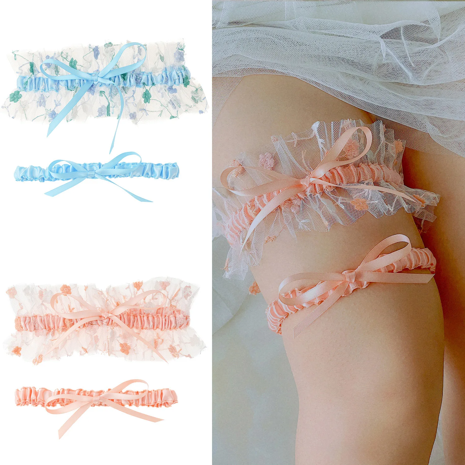 

Kasure Lace Garter Set Wedding Ivory And Blue Stretch Bridal Garter Set Bowknot Leg Loop Bridal Cosplay Bow Lace Thigh Ring Wife