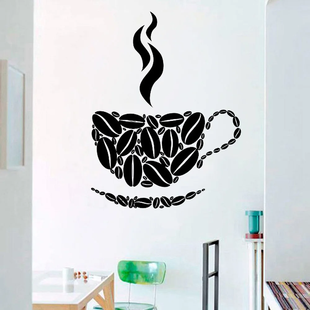 Cup of Coffee Wall Decal Cafe Dining coffee bean Stickers Vinyl Murals Modern Interior Kitchen Coffee Shop Decor Wallpaper C309