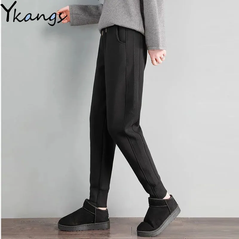 

Plus Velvet Warm Slim Thicken Harem Pant Female Street Winter Elastic High Waist Sweatpant Korean Harajuku Jogger Women Trousers