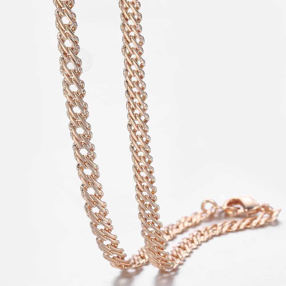 4mm Womens Mens Necklace 585 Rose Gold Color Hammered Venetian Link Chain Necklace Fashion Jewelry 50cm 60cm LCN09