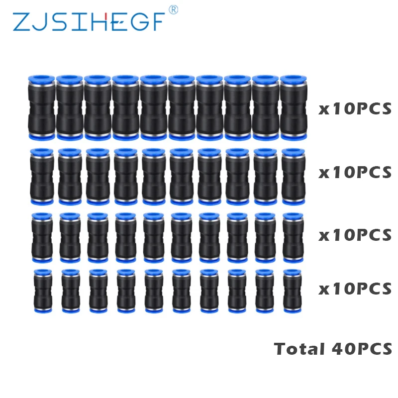 

40PCS/Pack 6/8/10/12MM Pneumatic Fittings Straight Type Plastic Connector For Connect Air Hose PU Pipe And Water Hose Gas