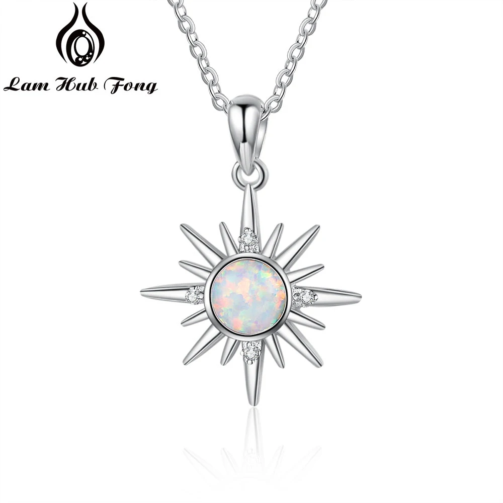 Luxury Silver Color Sun Pendant Necklace White Fire Opal Necklace Zircon Women's Neck Chain Necklaces Fashion Jewelry for Women