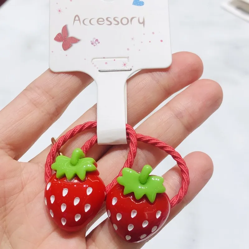 2Pcs Strawberry Hair Accessories Children Rubber Bands Scrunchies Elastic Hair Bands Girls Headband Decorations Ties Gum