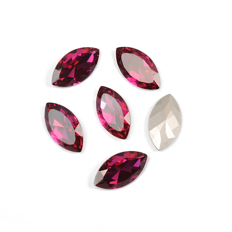 YANRUO 4227 17x32mm Fuchsia Navette Glass Strass Horse Eyes Stones And Crystals Point Back Large Rhinestones For Clothes