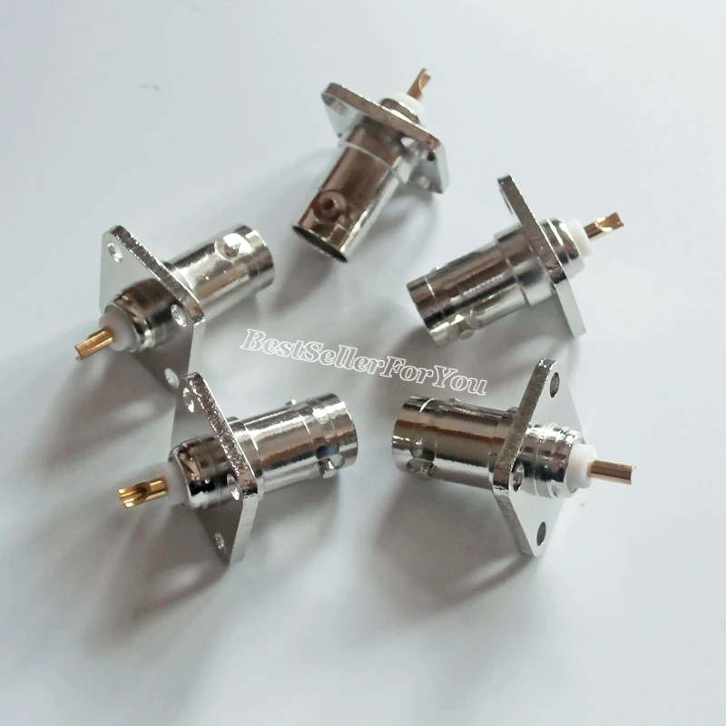 Conector BNC hembra con 4 orificios para Panel de brida, Conector de soldadura Coaxial, montaje en chasis, 10 unidades