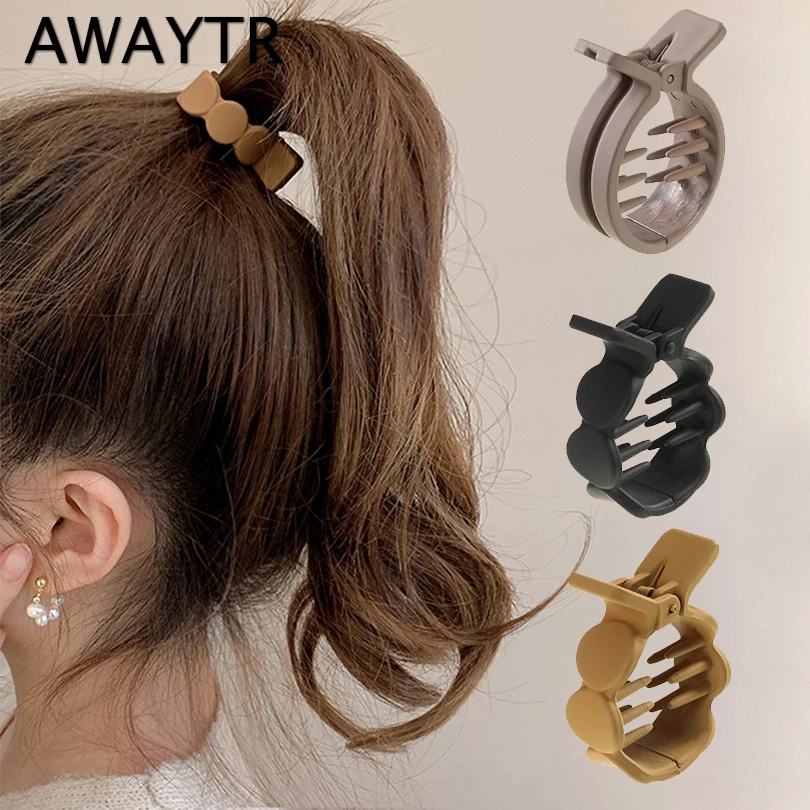 AWAYTR 2PCS Women Simple Hair Claw Horsetail Buckle Hair Clip Hair Accessories Hairpins Female Girl Ponytail Hair Grip Headwear