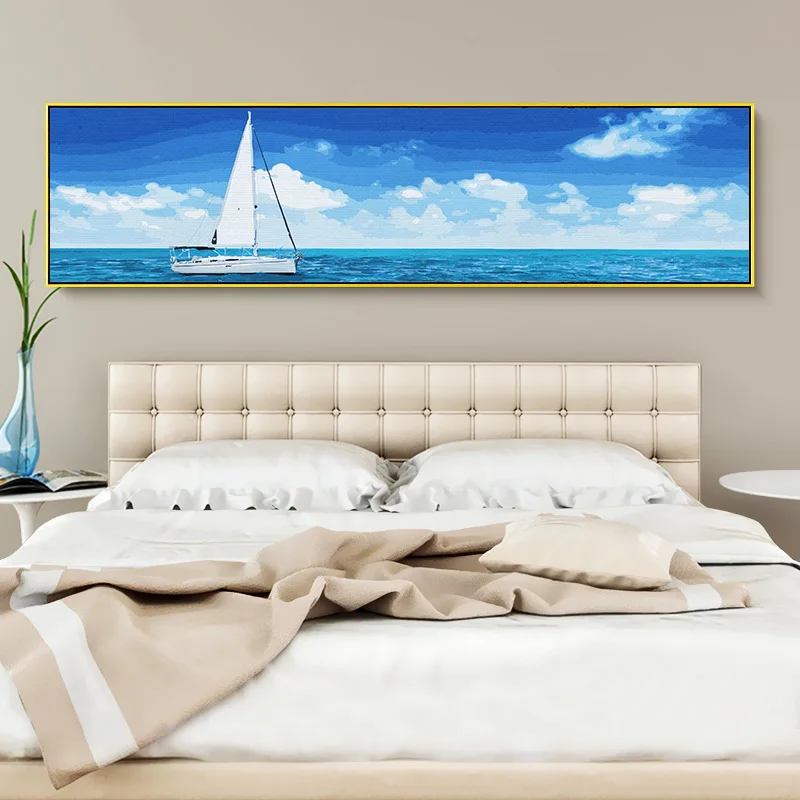 30x120cm DIY Painting By Numbers Sailboat Sailing the Sea Scape Oil Painting Paint By Numbers Wall Art For BedroomHome Decor