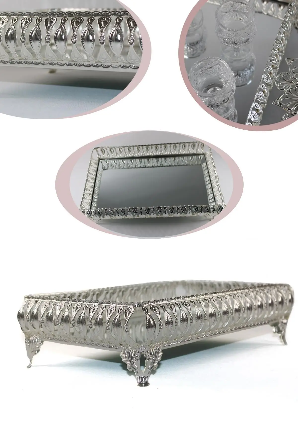 

DOLBOVI Mirrored Rectangle Flip Luxury Presentation tray Silver Color 30 Cm tray поднос plateau de service