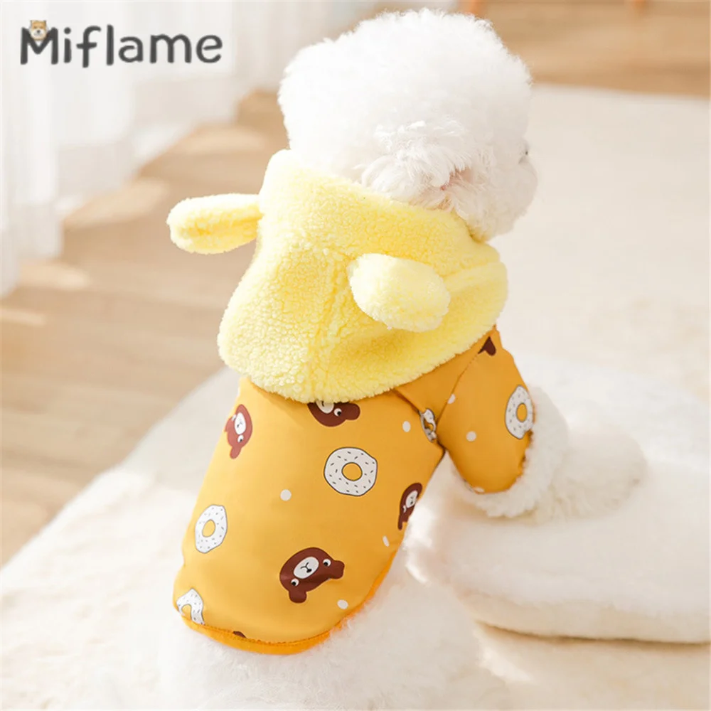 

Miflame Cartoon Patchwork Small Dogs Hoodies Bear Printed Puppy Outfits Costume Warm Dog Clothes Spitz Bichon Pets Cats Clothing