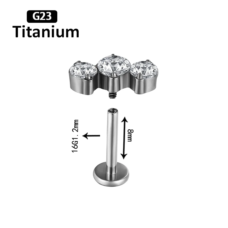 F136 Titanium Ear Piercing Ring Lobe Internal Thread CZ Labret Lip Ear Bar Cartilage Earring Nail Tragus Stud Body Jewelry 16G