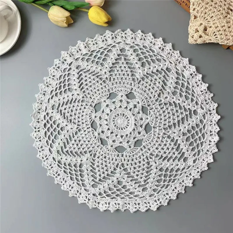 40cm redonda de luxo branco bege algodão crochê flores rendas mesa pano jantar placemat café xícara chá tapete casamento almofada natal