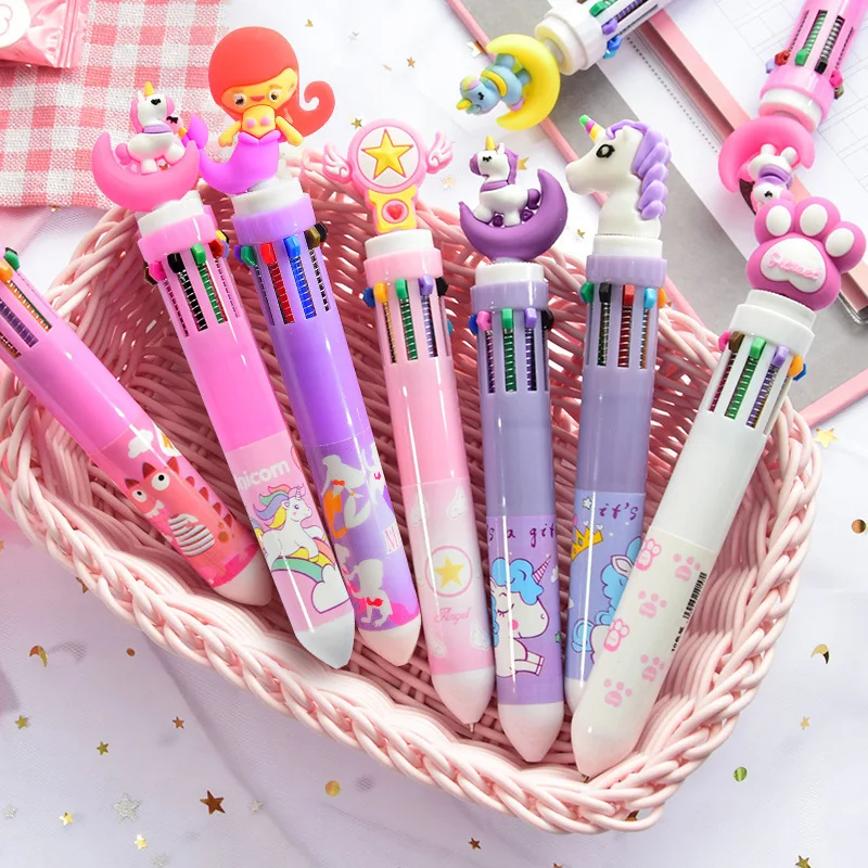 10 Colors Cute Animal Cartoon Ballpoint Pen School Office Supply Stationery Painting Pen Multicolored Pens Colorful Refill