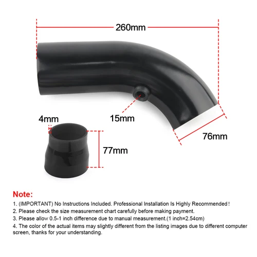 Imagen 2 del producto Sistema de admisión de aire frío Universal de aluminio, 3 '', 75mm, tubo de inducción Turbo, Color plateado, negro y rojo