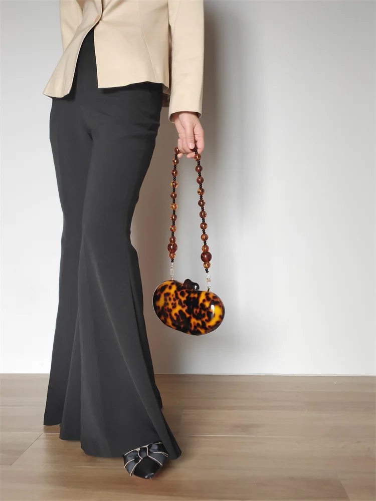 【Wander Lamar】Funky Vintage Irregular Leopard Hawksbill Turtle Color Acrylic Clutch Bag For Woman Party Evening