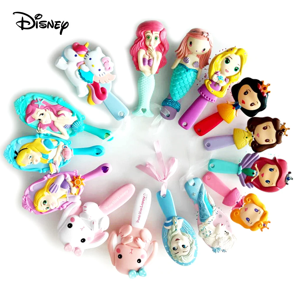 Disney 3D Cartoon Comb Frozen Princess Kids Gentle Anti-static Girl Princess Frozen Hair Brushes Mermaid Ariel Handle Hair Comb