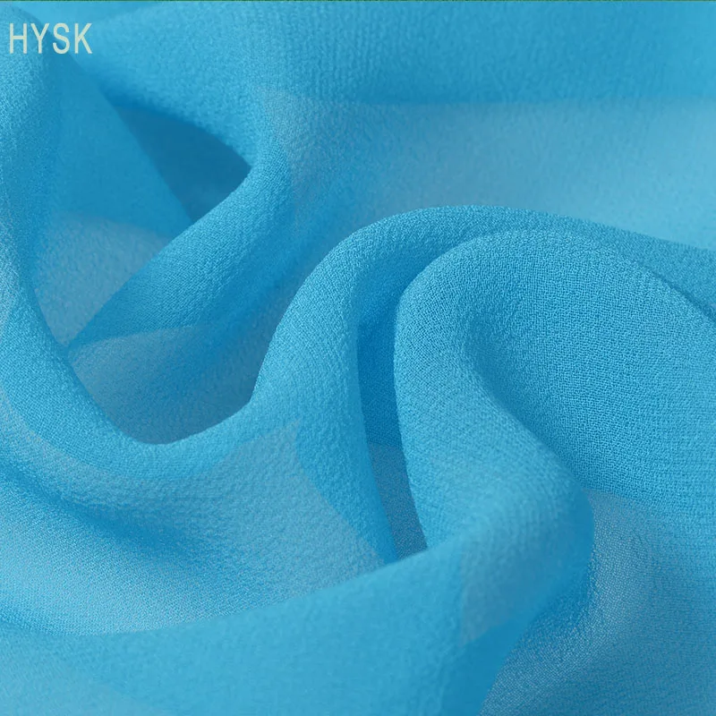 HYSK 100% silk heavy chiffon fabric blue transparent plain 120 multicolor pure mulbery China crepe georgette silk suit for sale