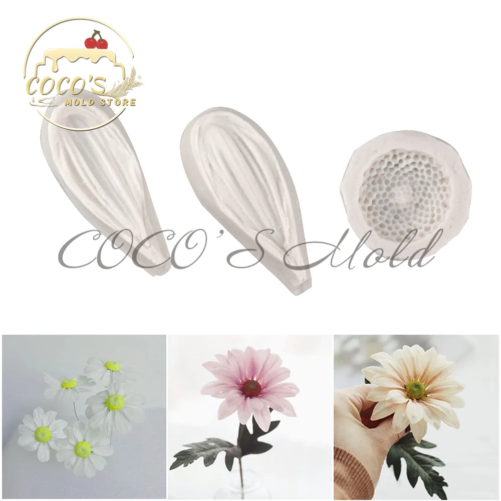 3Pcs/Set Mini Daisy Leaf Petal Silicone Veiner Mold Stainless Steel Cutter Mould Craft Fondant Cake Decorating Mold Baking Tools