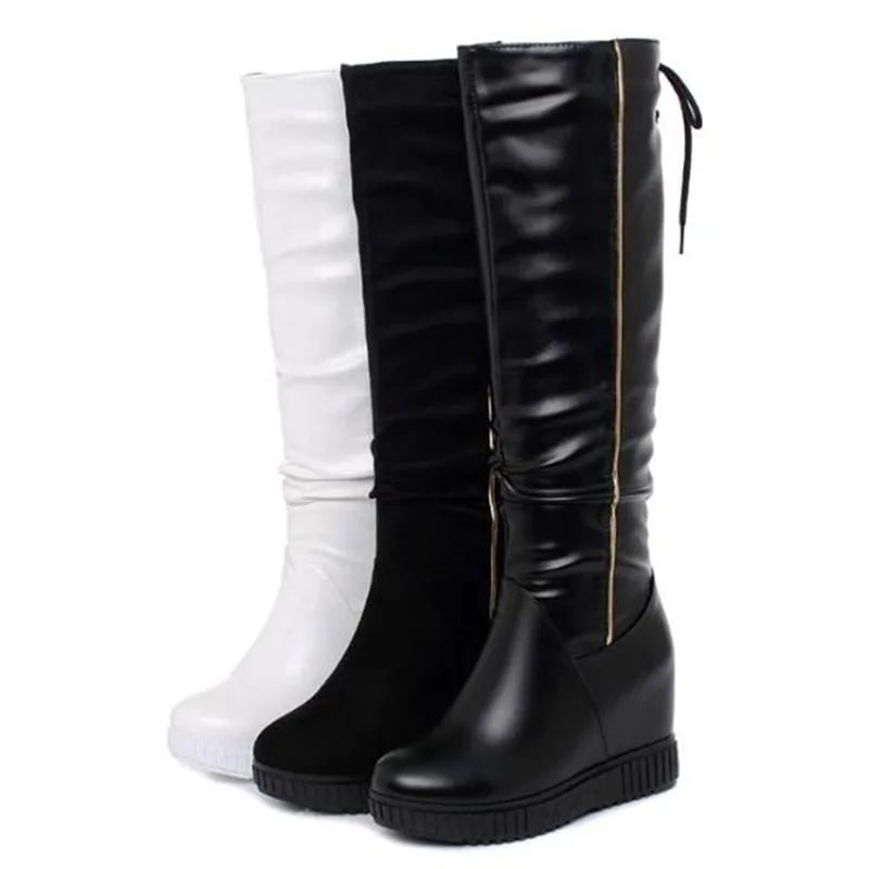 

autumn winter new slim and high elastic boots flat bottomed increased knee large size versatile women's boots