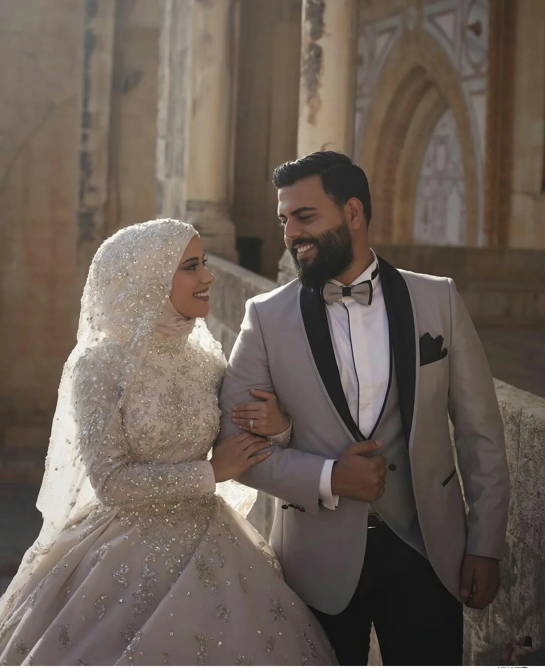 Robe de mariée de ligne A, en dentelle, paillettes, manches longues, rétro, avec Hijab