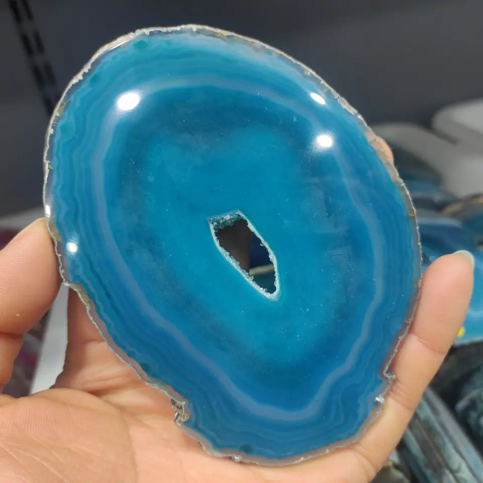 1pcs   Natural agate slices coaster Polished blue Agate Slice+stents