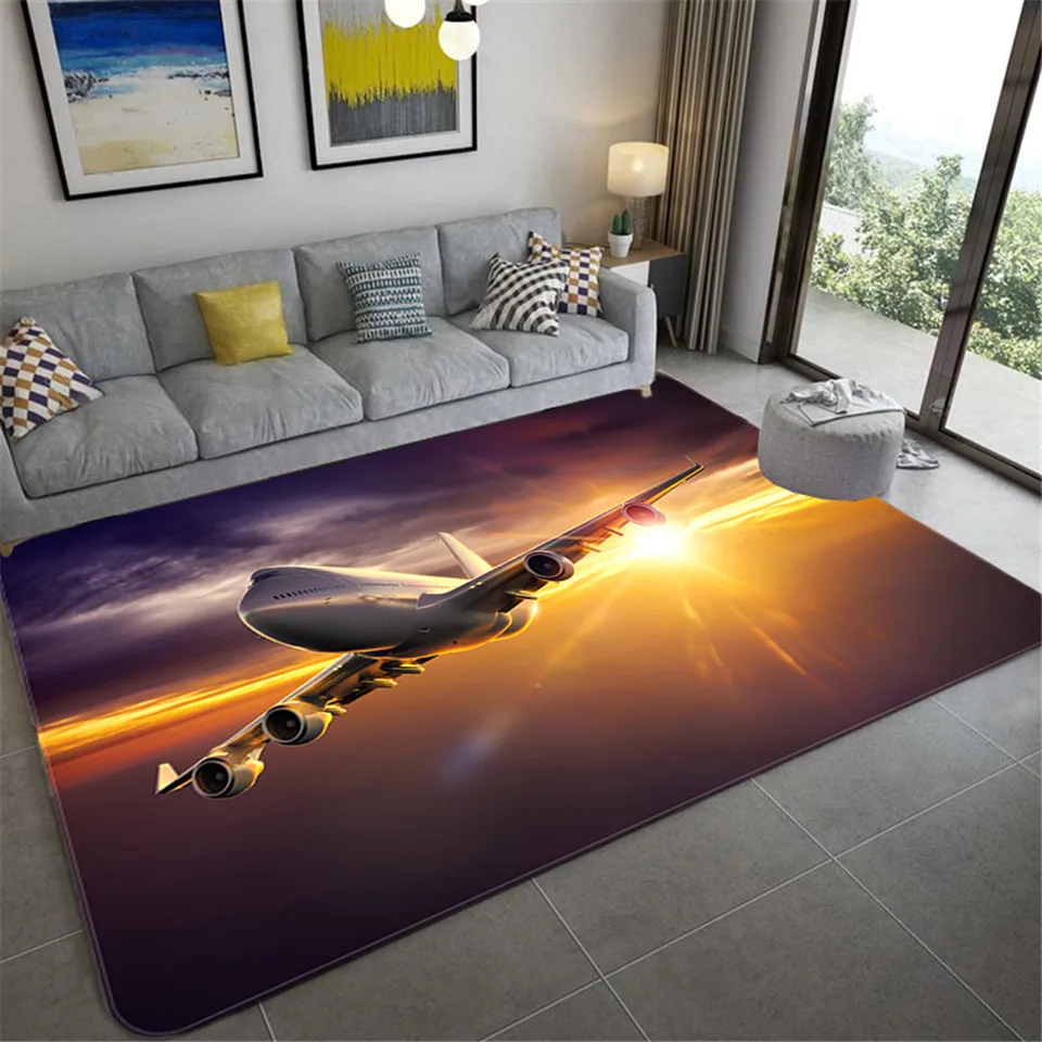 Fashion Airplane 3D Carpet For Home Living Room Soft Flannel Carpet Kids Room Rug Entrance Doormat Boy's Bedroom Rug Children