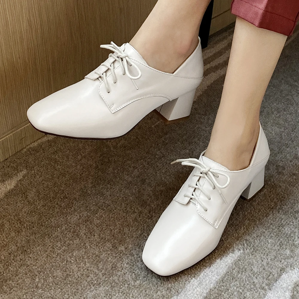 

Plus Size 34-43 spring women Oxford shoes Genuine Leather lace-up solid color Sewing flats mature Office lady safety Job shoes