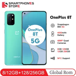 Teléfono Inteligente OnePlus 8 T 8 T, Rom Global, Pantalla AMOLED fluida de 6,55 pulgadas, 120Hz, Snarpdragon 865, 5G, batería de 4500mAh, carga Warp 65