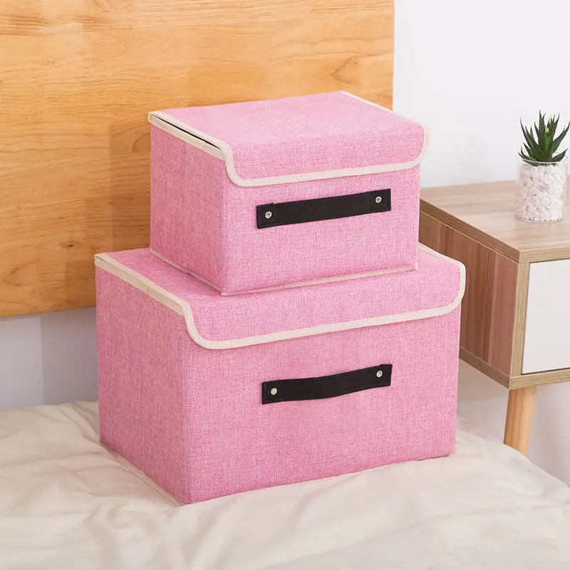 2 pcs/set Storage Boxes Solid Color Linen Cloth Closet Organizer Dustproof Foldable Underwear Storage Box Home Organization