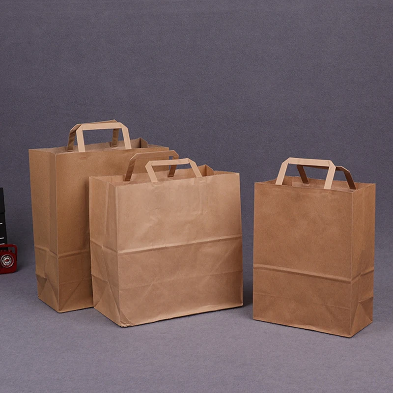 10pcs Kraft Paper Bag with Handle Gift Bags Biscuit Candy Food Cookie Bread Snacks Takeaway Bags Cake Boxes Packaging