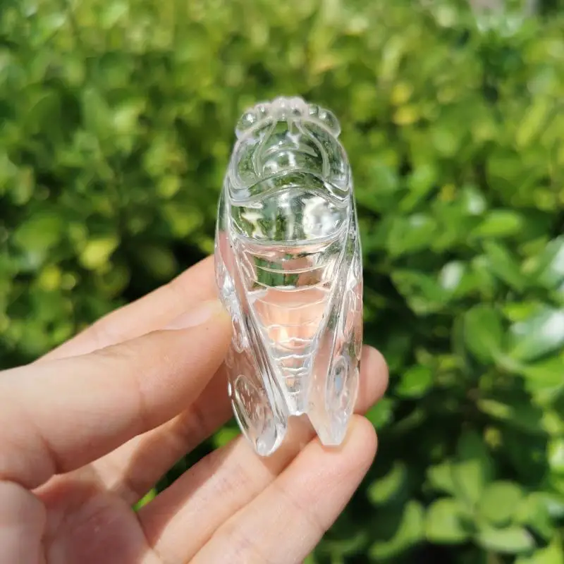 4cm Natural quartz crystal Carved cicada Rock Crystal cicada Statue