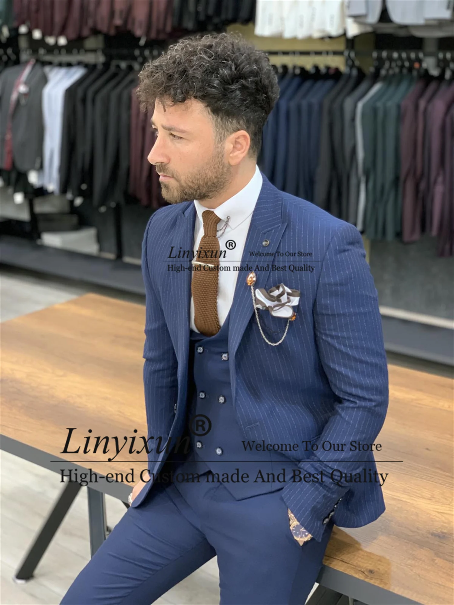 

Classic PrinStripe Men Suits Slim Fit Wedding Groom Tuxedos 3 Pieces Set Business Male Blazer Terno Masculino Casual Ropa Hombre