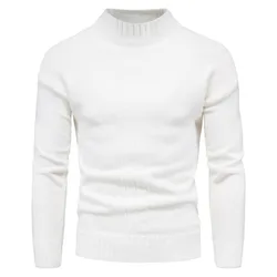 Mens Slim Fit White Turtleneck Sweater 2022 Winter New Warm Knitted Pullover Sweaters Men Solid Color Casual Cashmere Pullovers