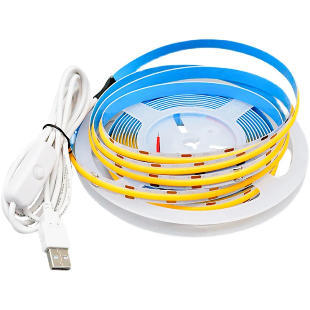 DC 5V USB Power COB LED Strip with ON/OFF Switch Dimmable Flexible FOB LED Ribbon Tape 320LEDs/m High Density Linear Light Rope
