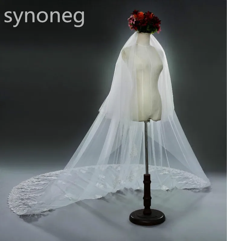 wedding veil White Ivory Cathedral Wedding Veils Long Lace Edge Bridal Veil with Comb Wedding Accessories Bride Veu