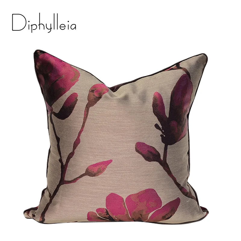 

Diphylleia Modern Plant Cushion Cover Exquisite Handmade Magnolia Jacquard Art Square Pillowcase For Living Room Bedroom Couch