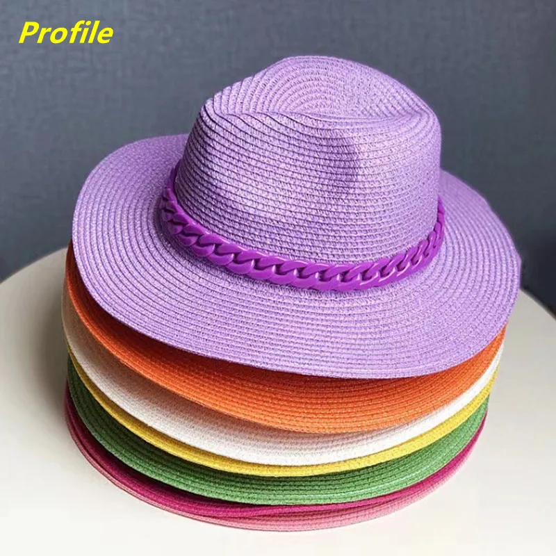 2022 sun hat new macaron color acrylic accessories sun hat outdoor straw hat sunscreen beach hat шапка женская