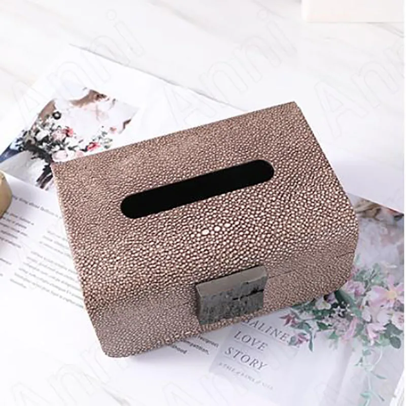 Creative Spots Embellished Leather Tissue Box European Modern Electroplated Brass Napkin Holder Bedroom Living Room Decoration