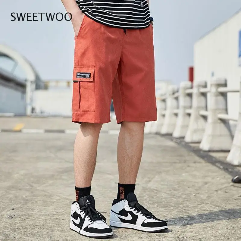 Polyester Men Shorts Casual Cargo Short Pants Men Sports Clothing Mid-rise Drawstring Shorts Men's Clothing Workout Shorts Hot