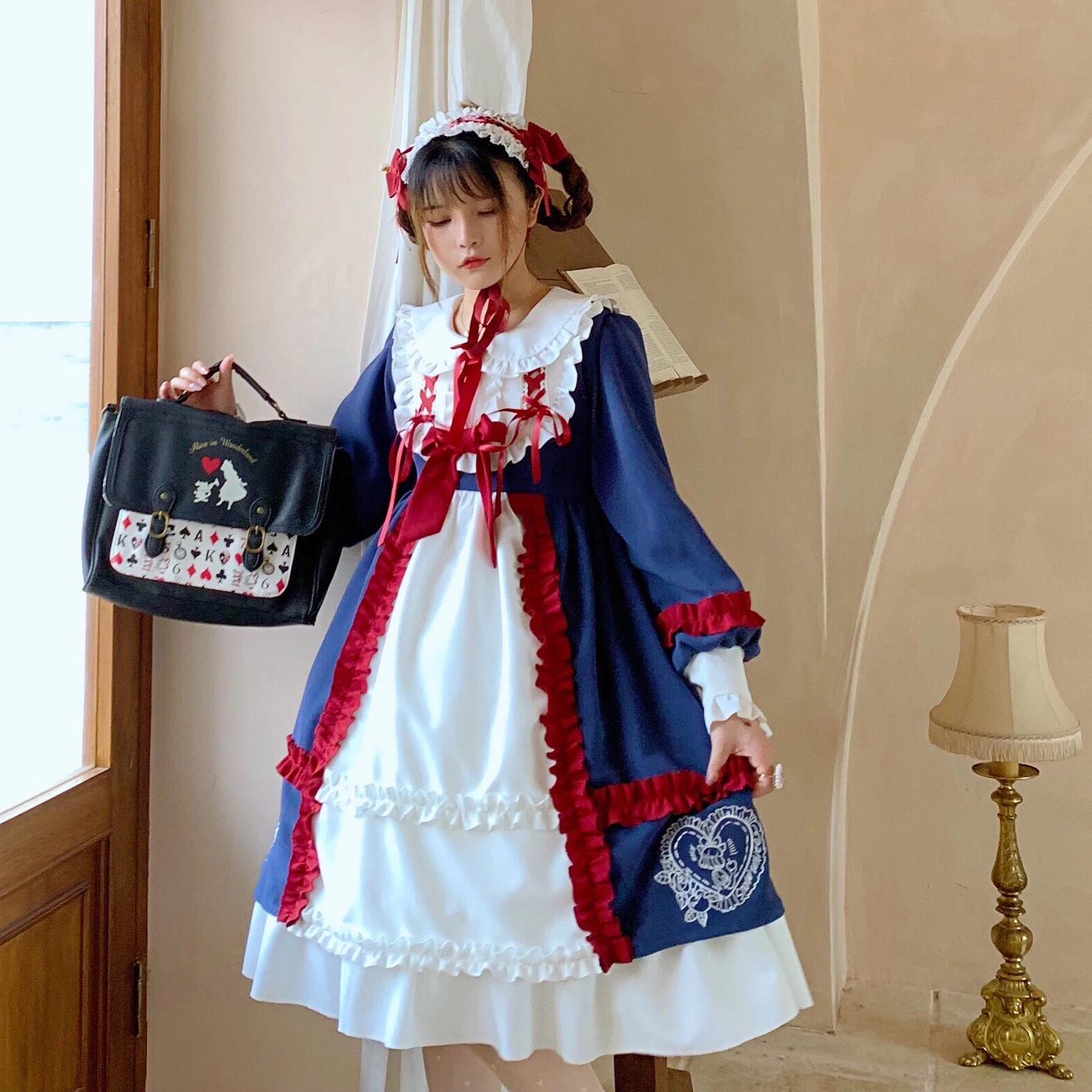 Anh Học Đại Học Phong Cách Ngọt Lolita Đầm Retro Ren Nơ Dễ Thương In Victoria Đầm Kawaii Cô Gái Gothic Lolita Op Cosplay