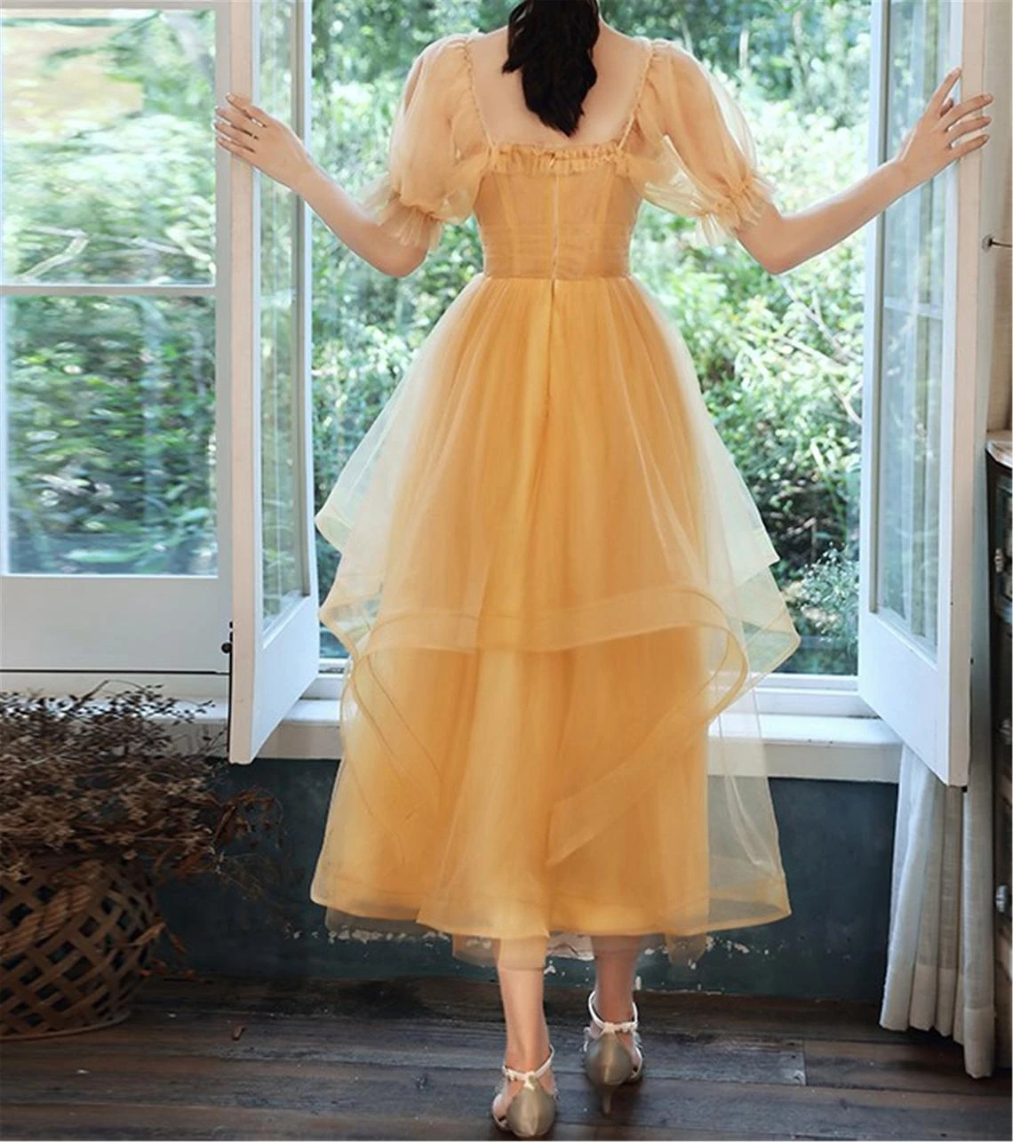 Abito da ballo fata giallo abito da ballo abito da sera lungo in Tulle con manica elegante abito da damigella d'onore abito da ballo di laurea personalizzato