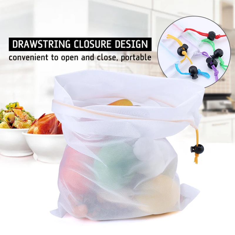 3/9/15pcs Fruit Vegetable Storage Mesh Bags Reusable Net Bags Kitchen Food Organizer Washable Toys Grocery Storage Packaging Bag