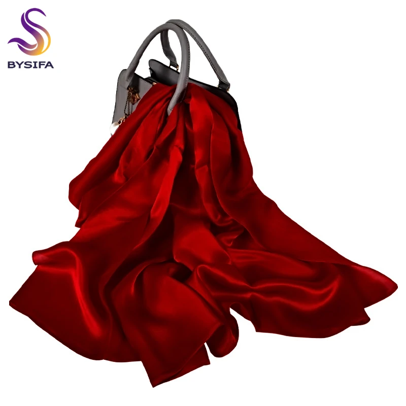 BYSIFA|Brand Luxury 100% Silk Scarf Shawl 2021 New Fashion Solid Color Pure Silk Long Scarves Wraps 180*70cm Spring Fall Scarves