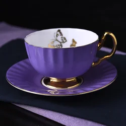 High Grade Office Teacup Simple Solid Color Style Coffee Cup & Saucer Sets Beautiful Purple Water Cup Set of 6