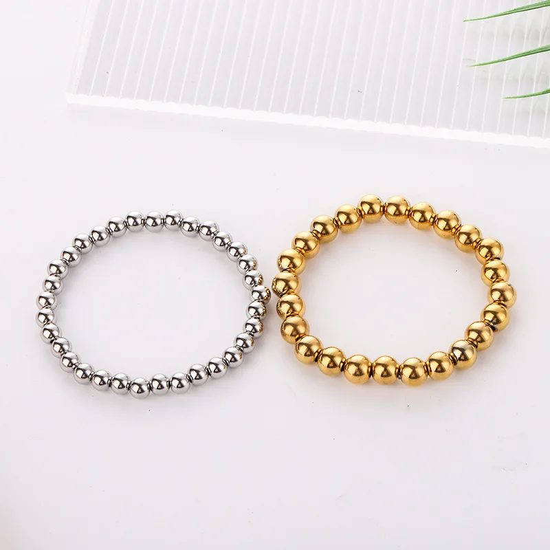 100pcs/lot Gold Plated Stainless Steel Beads 2-12mm Big Hole European Ball Spacer Loose Beads for Jewelry Making Diy Findings