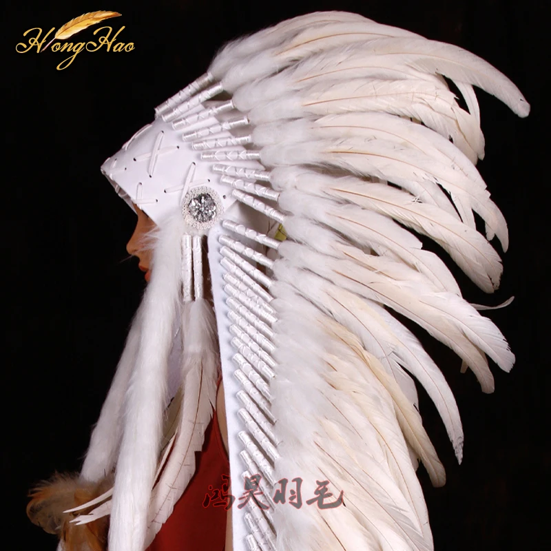 white Indian feather headdress feathered costume Indian chief feather war bonnet halloween costume