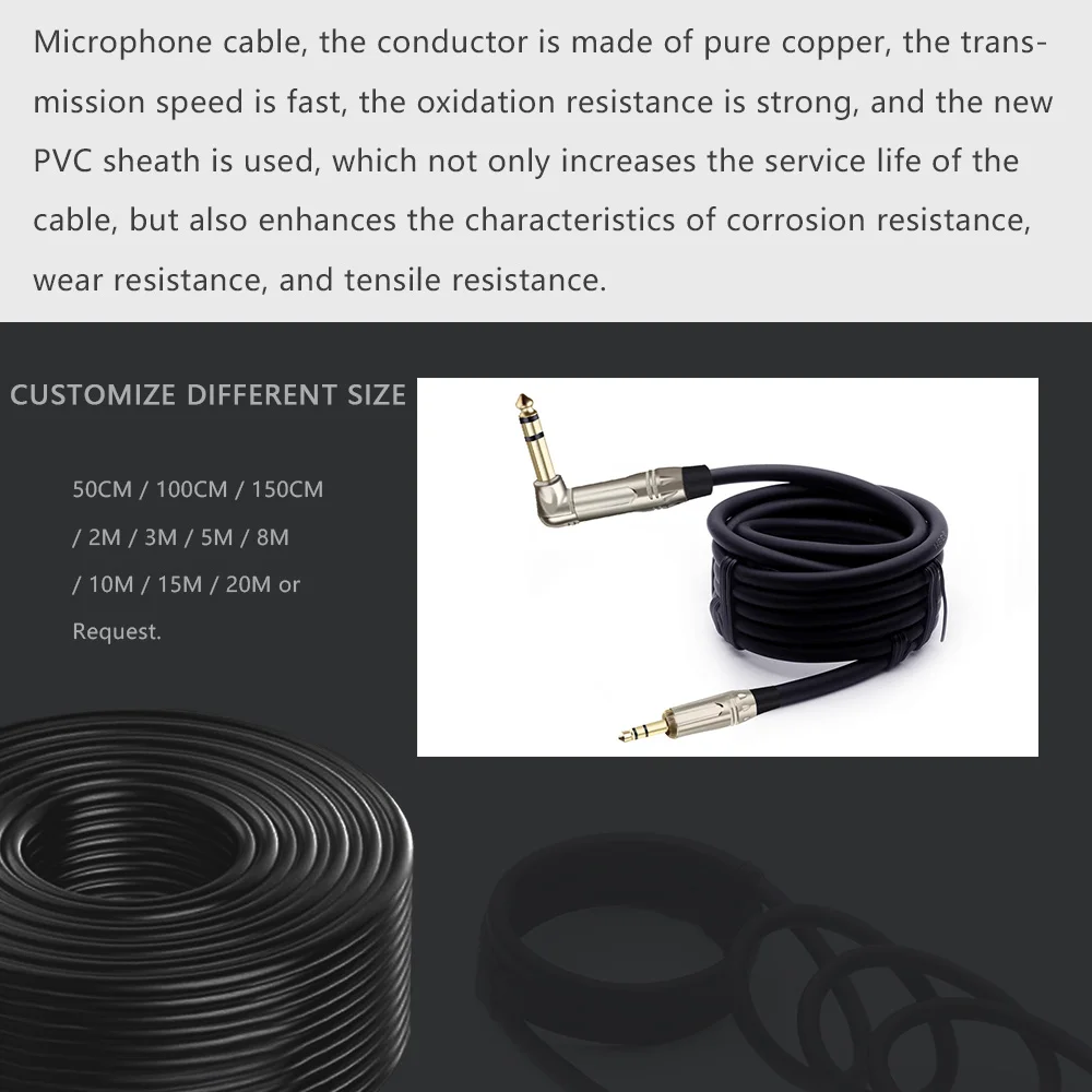 Aux Cable Speaker Wire 3.5mm Stereo Male Jack to Right Angle 6.5mm Male TRS Plug Cable-AMP Mixer 0.5m 1m 1.5m 2m 3m 5m 8m 10m