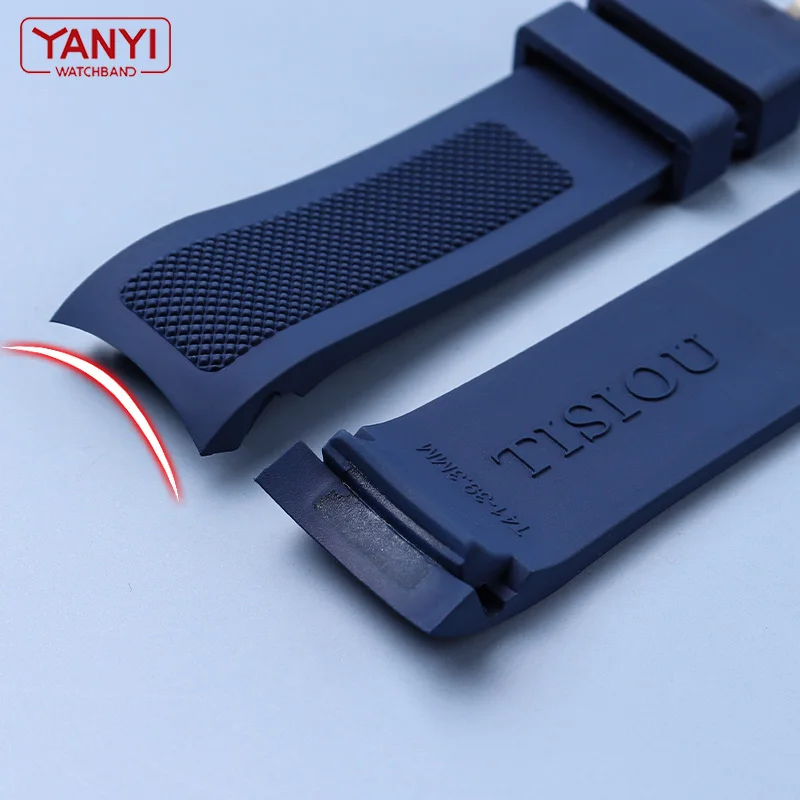 FKM Fluorine Rubber Watchband 19mm for tissot T006.407 T006.207 watch band curved end bracelet prevent dust wristband strap