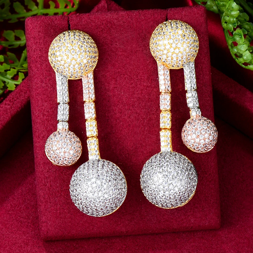 

KellyBola Fashion Luxury Geometric Full Cubic Zirconia Long Spherical Pendant Earrings Women's Party Everyday Exquisite Jewelry